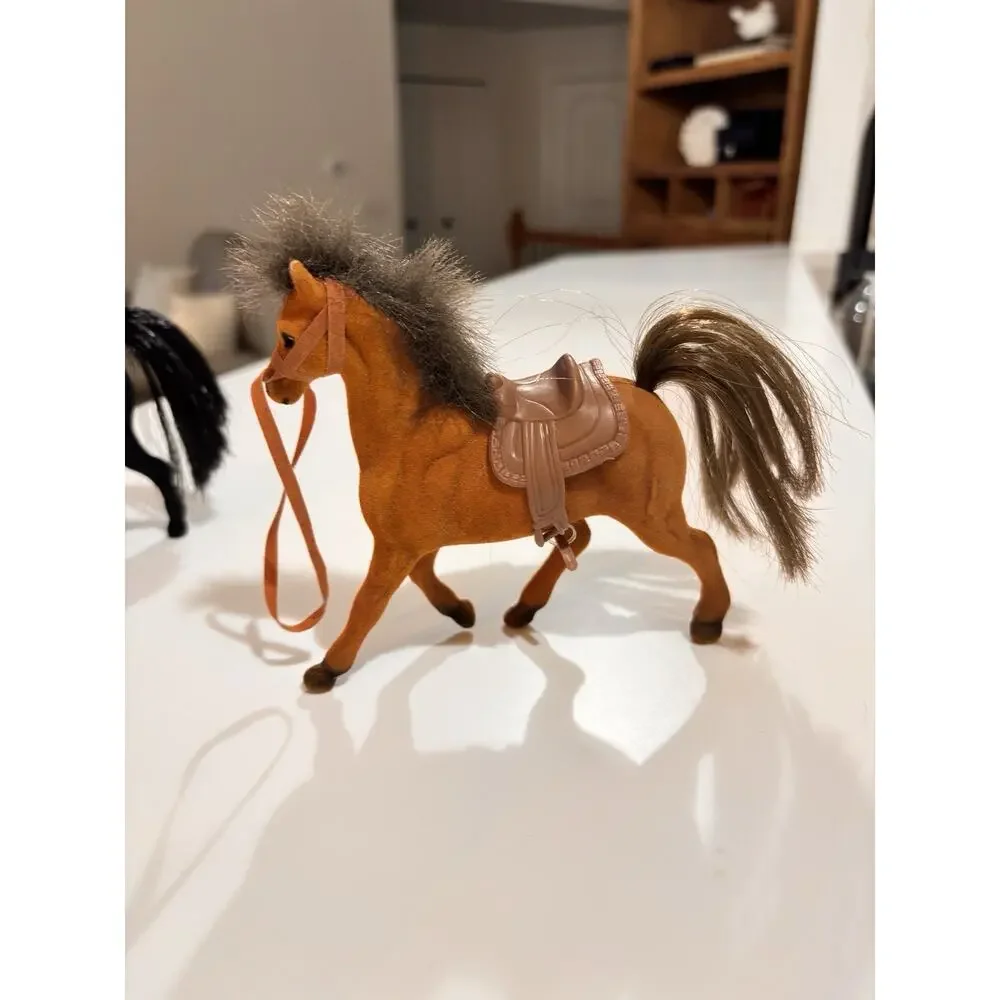 Vintage Small Flocked Plastic Horse Lot Toy Figurine Pony Brown & Black 4.75”